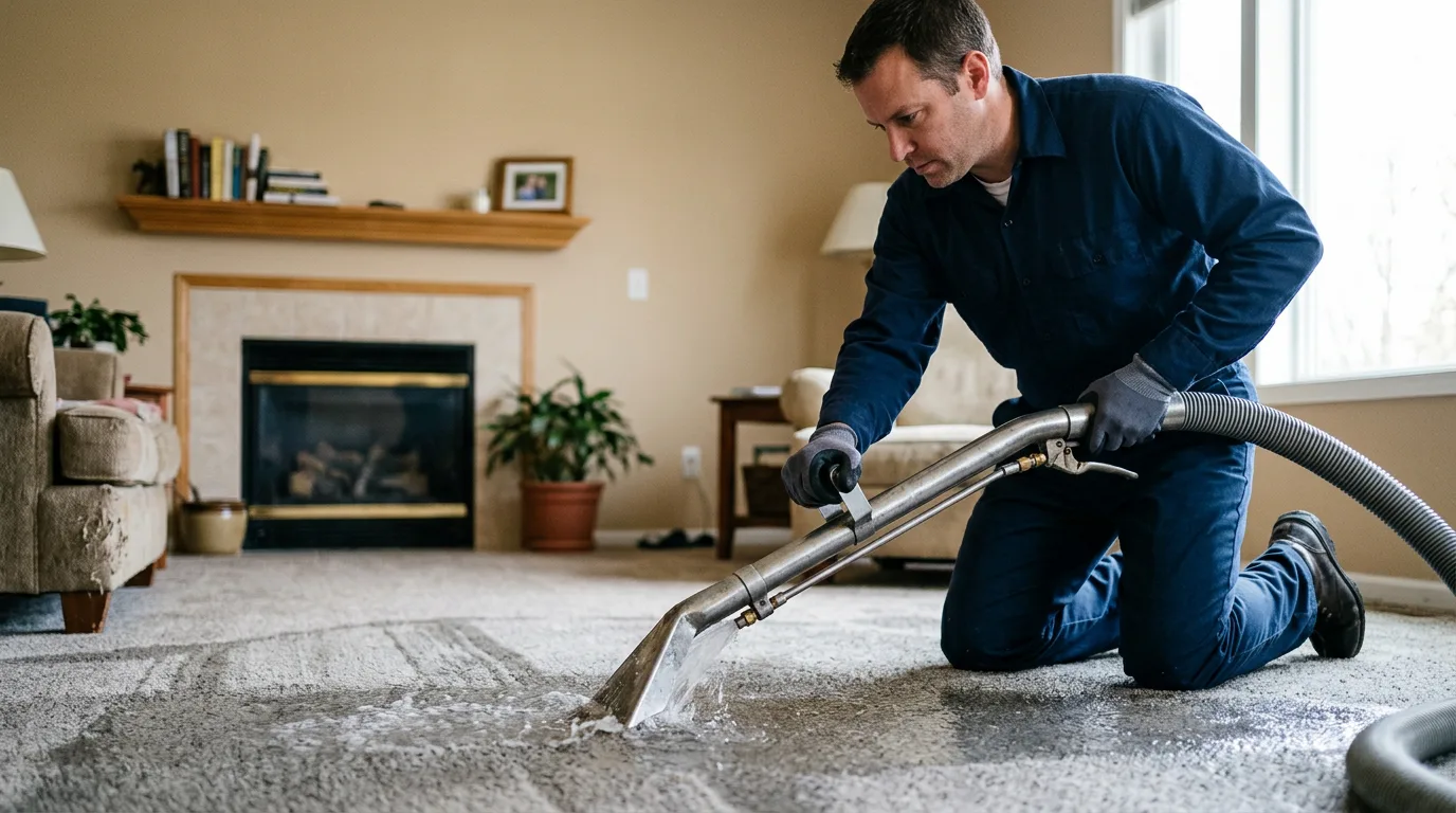 Water damage restoration technician working near Newton Highlands, MA